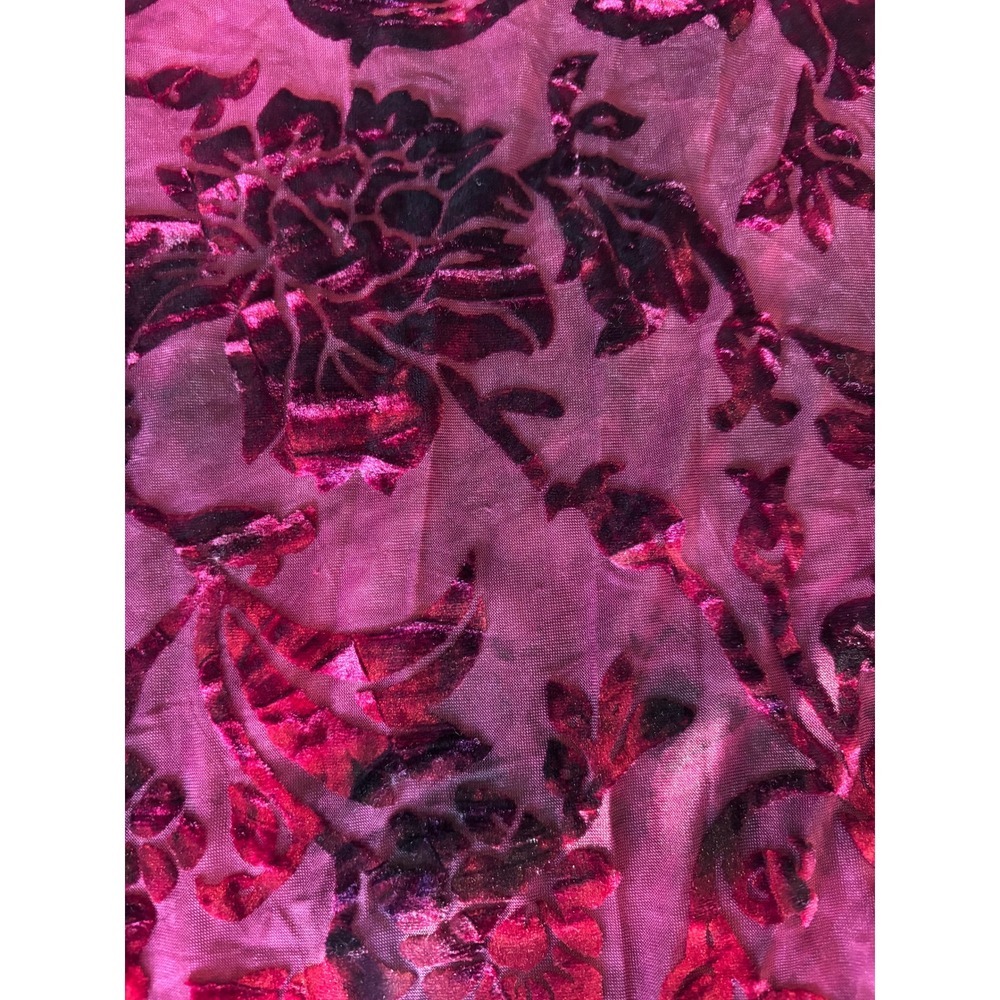 Y2K Reitmans top women M burgundy velvet burnout floral sharkbite hem v-neck - Picture 7 of 9